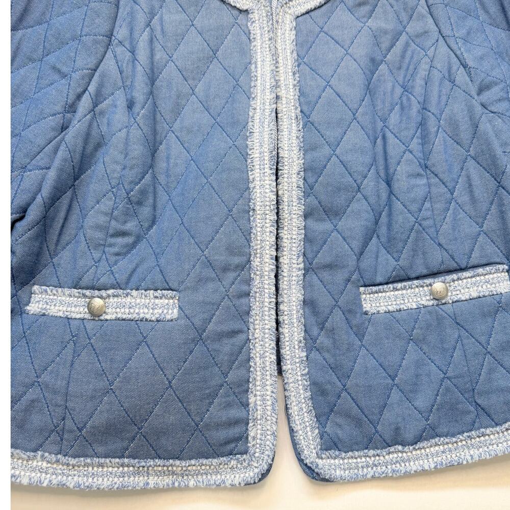 Talbots Quilted Chambray Jacket Size 12 Blue Tweed Trim Cropped - Picture 6 of 15
